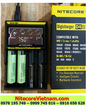 Nitecore D4 (Bộ sạc Nitecore D4 kèm sẳn 02 pin SẠC 18650 PANASONIC NCR18650B 3400mAh lithium 3.7v) chính hãng